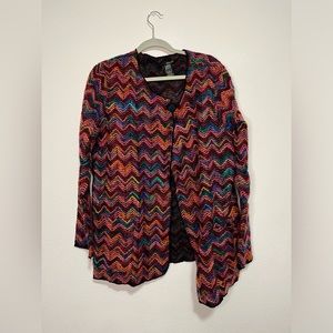 Renuar Chevron Stripe Cardigan Jewel Tones Sz XL